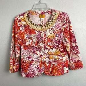 Ruby Rd Women's Floral Embellished 3/4 Sleeve Lightweight Jacket - Size 10P